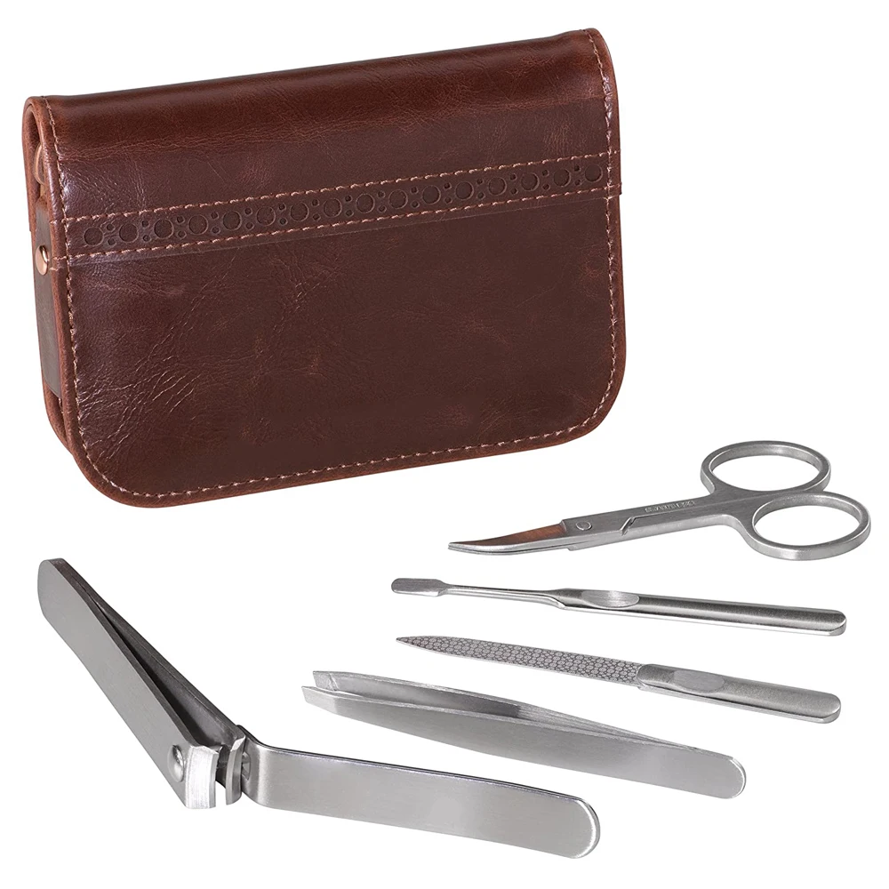 2024 HOT SELL Manicure Set 5 in 1 Stainless Steel Professional Pedicure Kit Nail Scissors Grooming Kit with Leather Travel Case