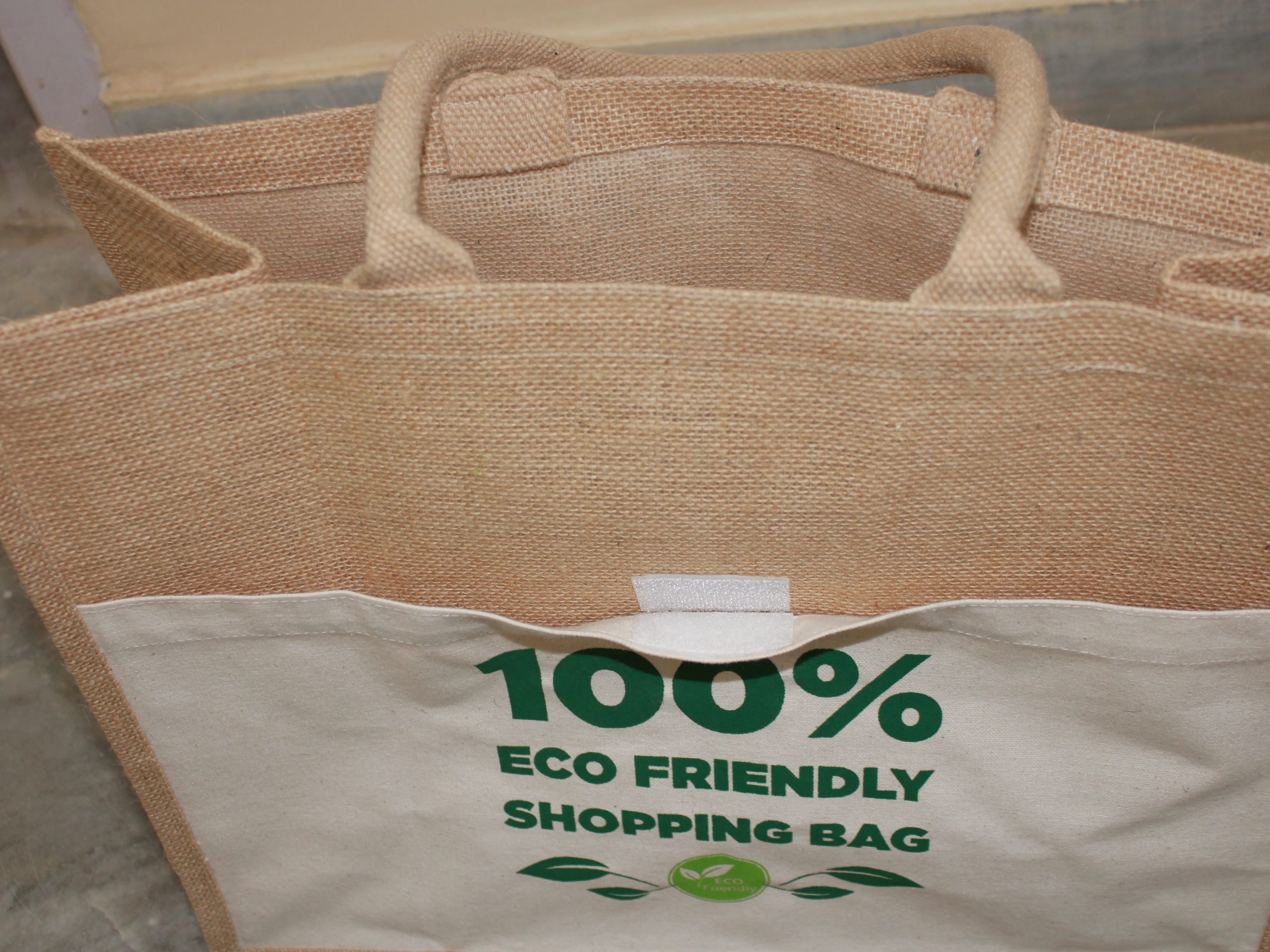 jute bag with front canvas pocket