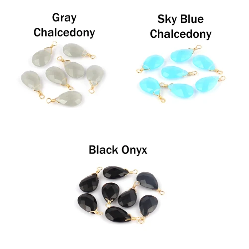8x12mm Pear Shape Checker Cut Gray Chalcedony Single Bail Diy Pendant Connector Gold/silver Plated Wire Wrapped Supply