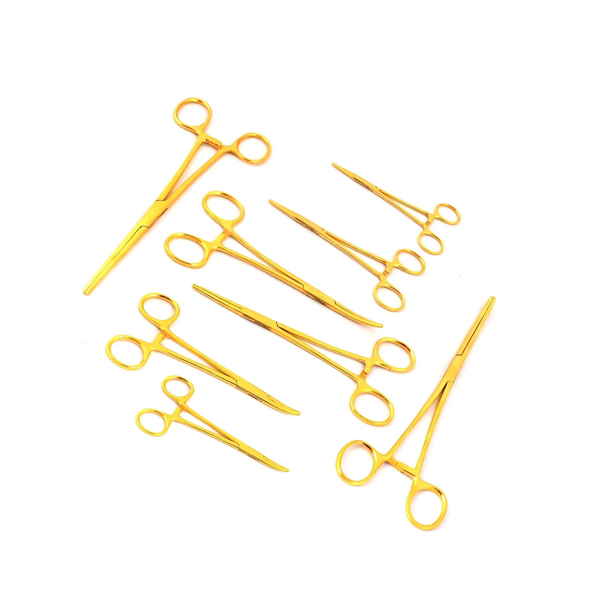 Set Of 8 Piece Hemostat Mosquito Forceps Full Gold Surgical Instruments Straight Curved For Medical Room