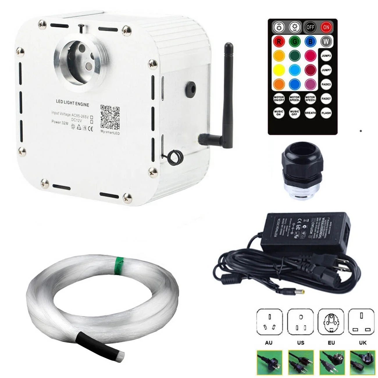 DIY Twinkle Lights On Bedroom Ceiling - 27W RGBW Wilress Bluetooth Fiber Optic Illuminator + 500PCs 0.75mm Fibre Optical Cables