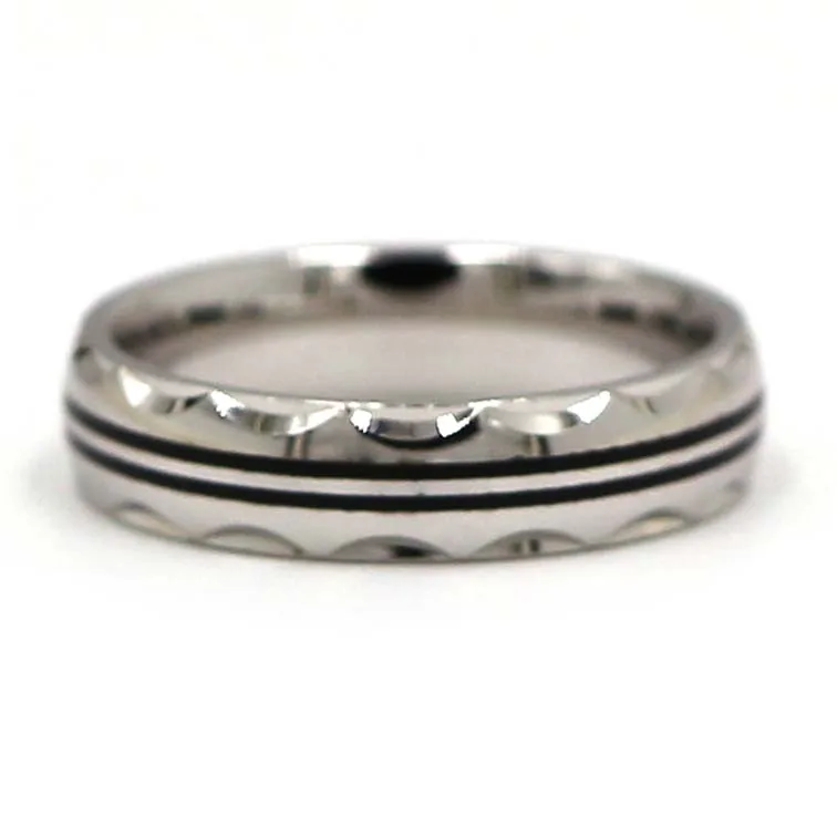 
SR00228 925 sterling silver wedding ring with two rows black enamel 