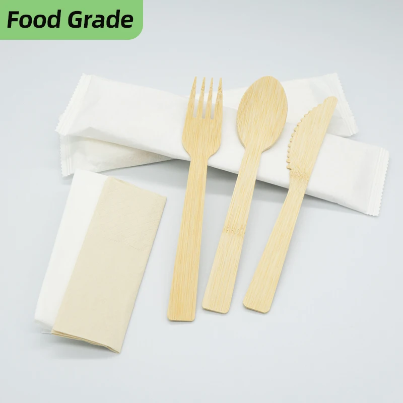 New Type Eco Friendly 3-piece Fork Knife Spoon Bamboo wood set Cutlery Set Biodegradable Disposable Wooden bamboo fruit forks