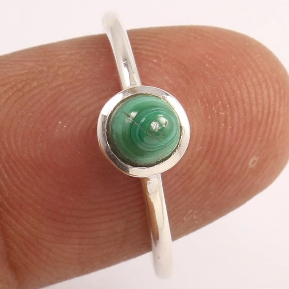 Dainty Promise Top Selling unique design Genuine Malachite Gemstone 925 Solid Sterling Silver Boho Ring For Women And Girls
