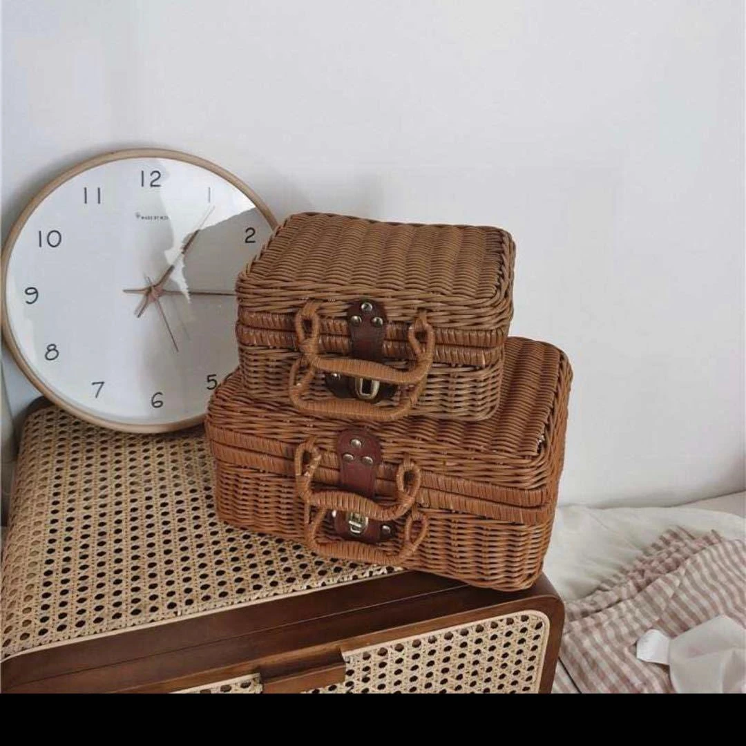 Плетеная коробка ручной работы из ротанга с крышкой, плетеная корзина для хранения ручной работы