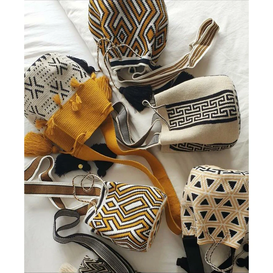
Handmade Mochilas Wayuu Medium Size Bohemian Bags Tribal Ethnic Satchel Tote Cotton Crochet 