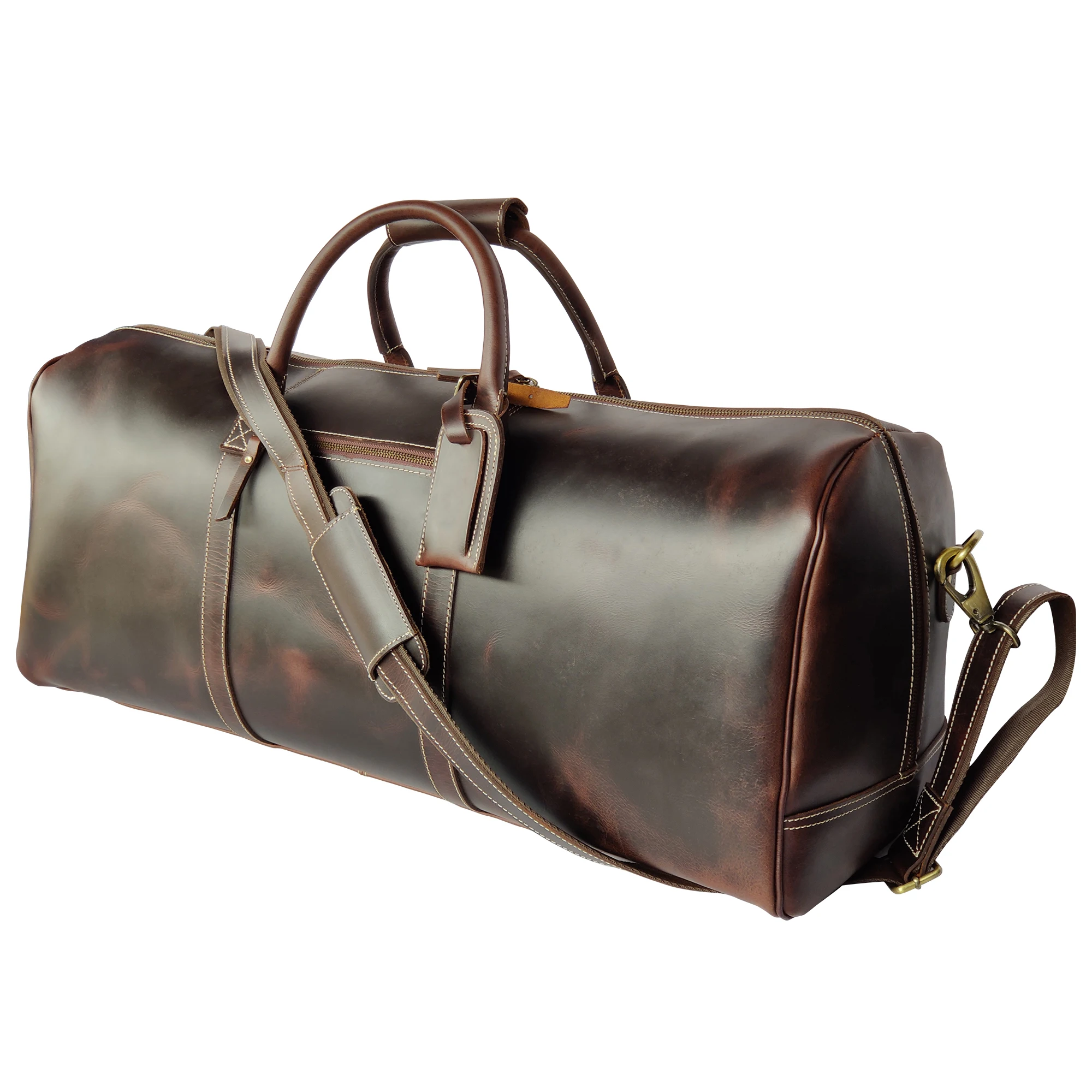 Drop Shipping Customize Overnight Waterproof Extra Large-capacity Dark Brown Top Grain Leather Luggage Travel Duffle Bag Men
