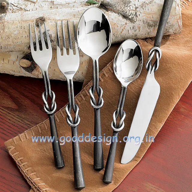 High Quality 18/10 Stainless Steel  Knot Design Twisted Forged Rustic Black Cutlery Set