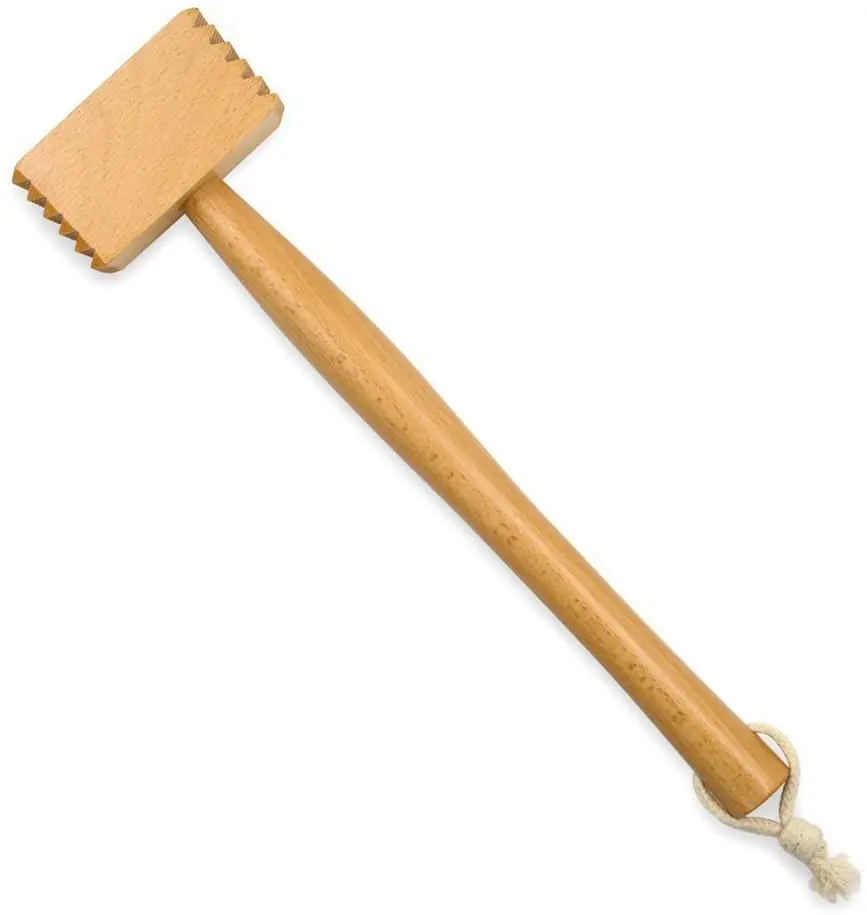 Wood Meat Tenderizer Heavy Duty Hammer Mallet Tool & Chicken Pounder