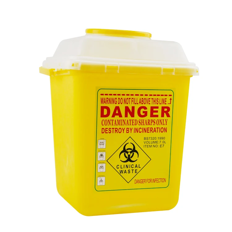 Hospital Portable Safety Yellow Medical Waste 7L Sharps Biohazard Container For Syringes