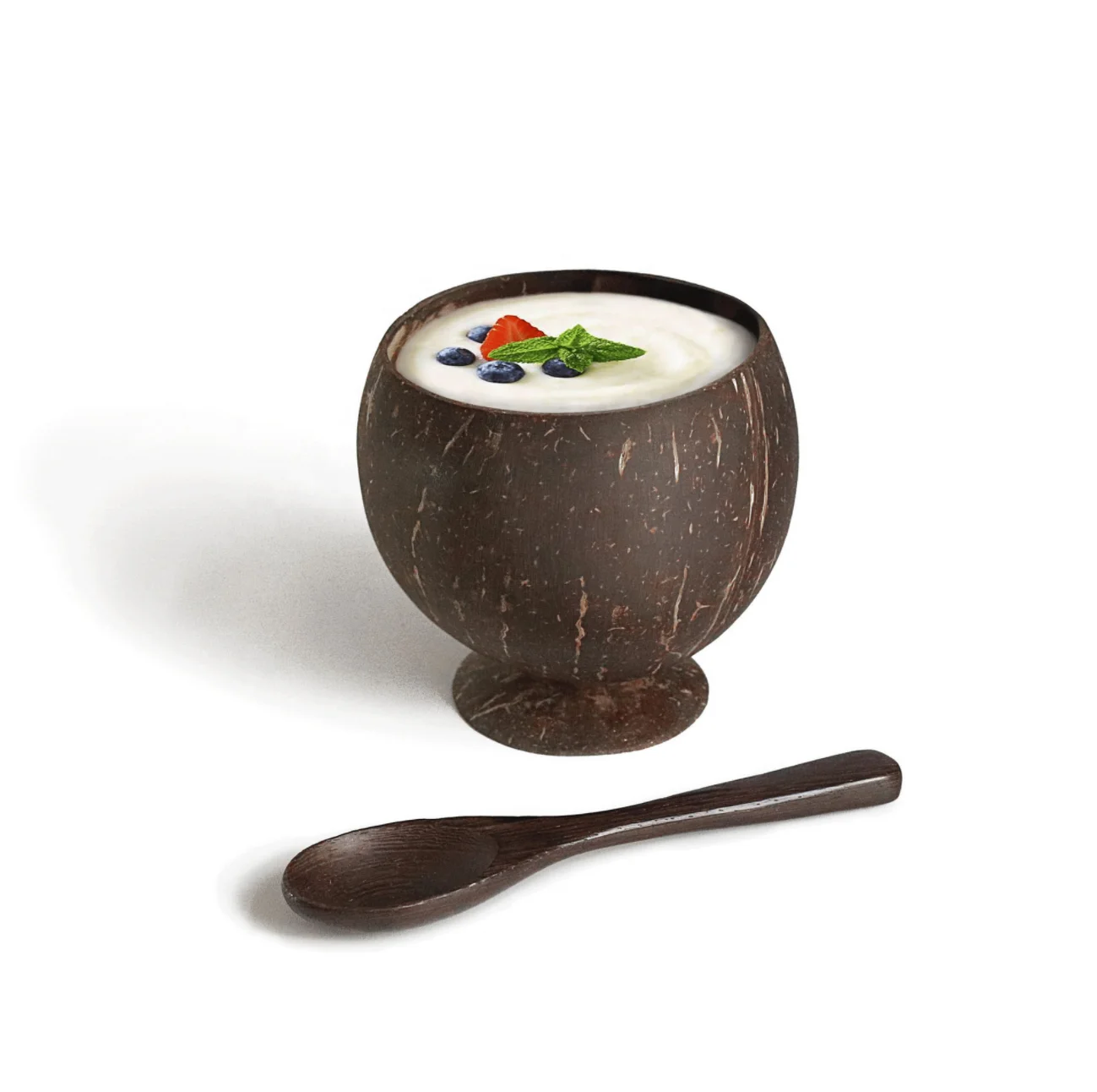 Набор чаш из кокосовой скорлупы JUMBO с темной ложкой нож сделано во Вьетнаме