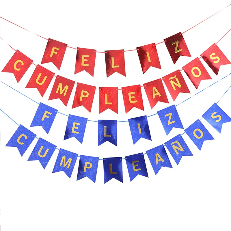 Wholesale New Spanish Party Scene Decoration Garland Happy Birthday Laser Bronzing Fish Tail Pull Flags