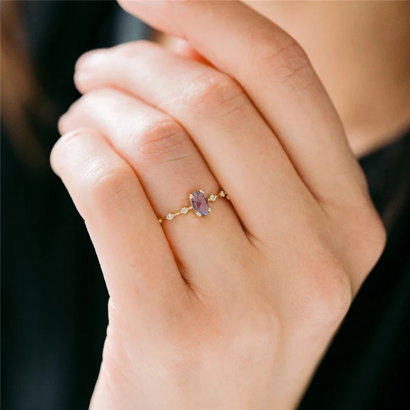 CANNER In Stock Jewelry 18K Gold Plated 925 Sterling Silver Purple Zircon Ring For Woman Ladies