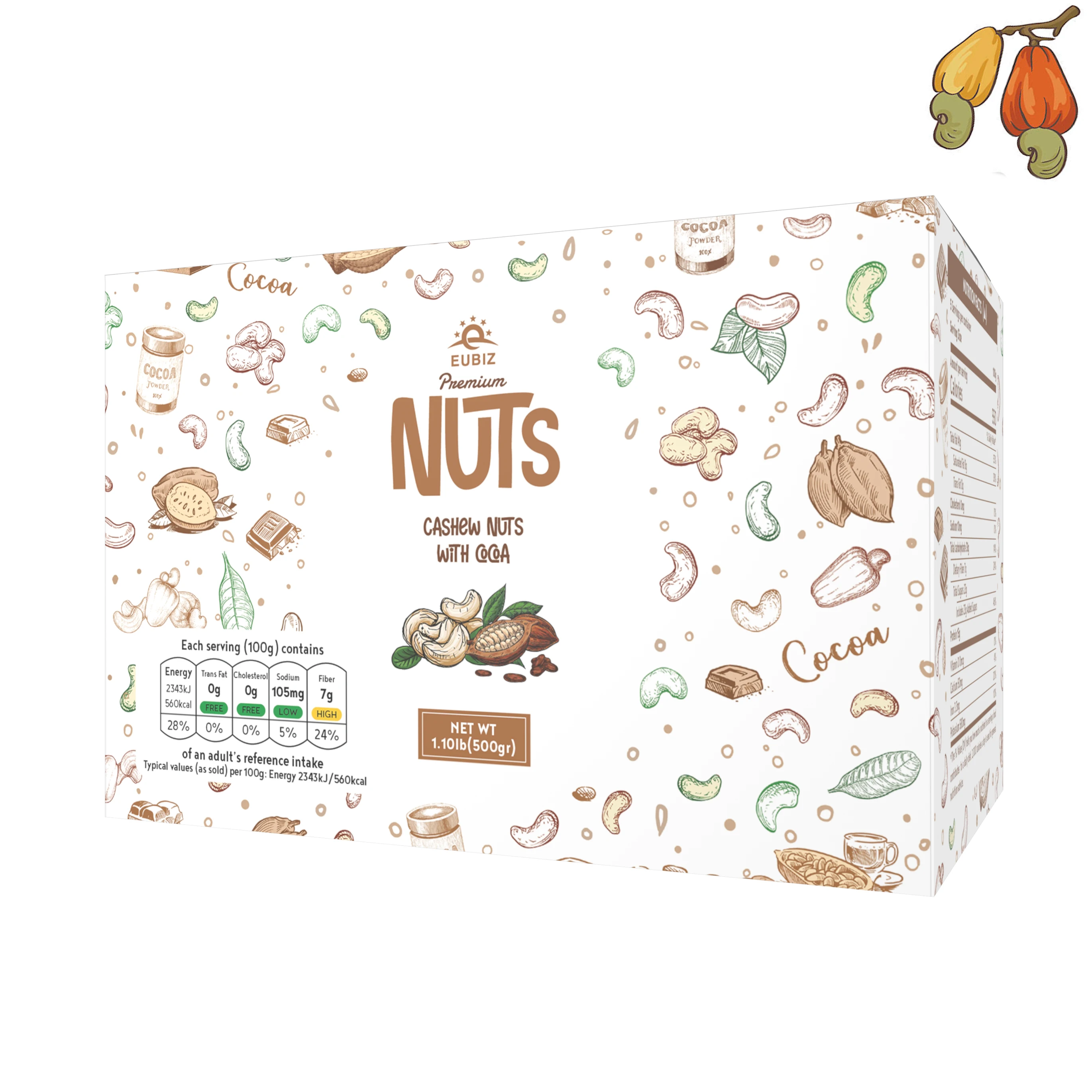  EUBIZ вкус кешью какао (какао)-вкус какао-порошка-без Testa Shell - Box (бумага) 500 г (17 7 унции)-во Вьетнаме