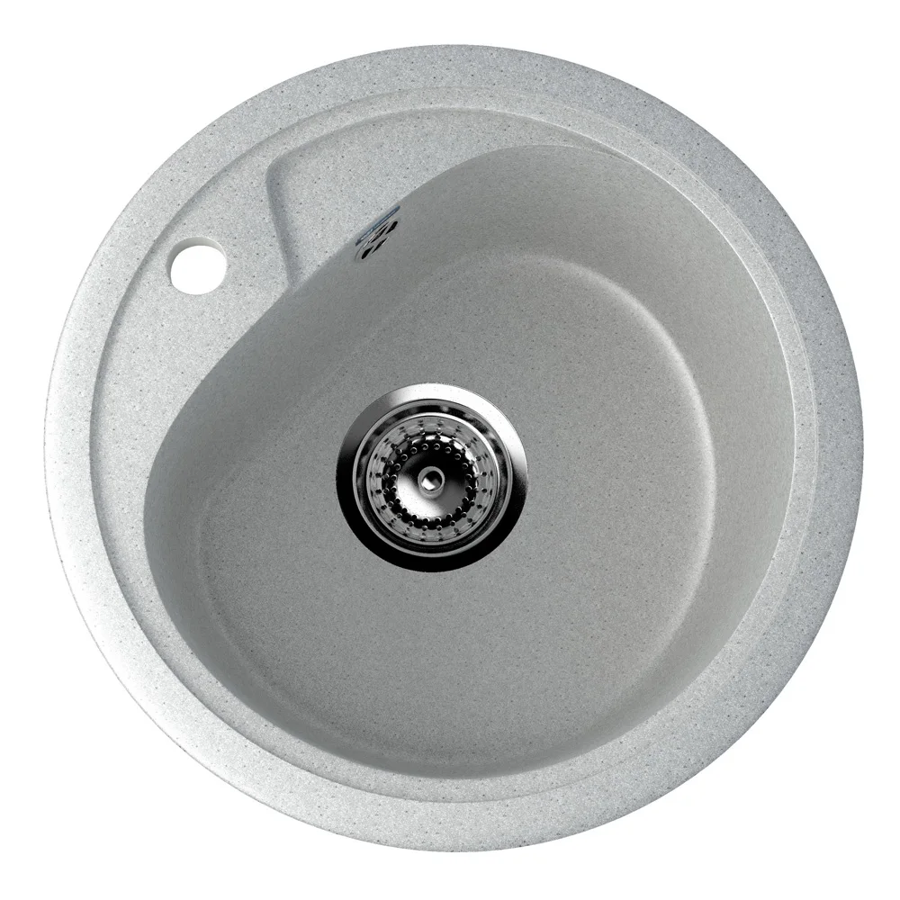 Round kitchen sink ULGRAN U-500 with mixer tap hole, sink single bowl round composite stone 12 colors