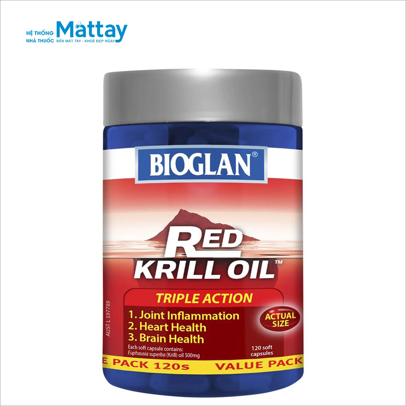 
 Масло красного крилла Bioglan, тройное действие, 500 мг, 120 капсул  