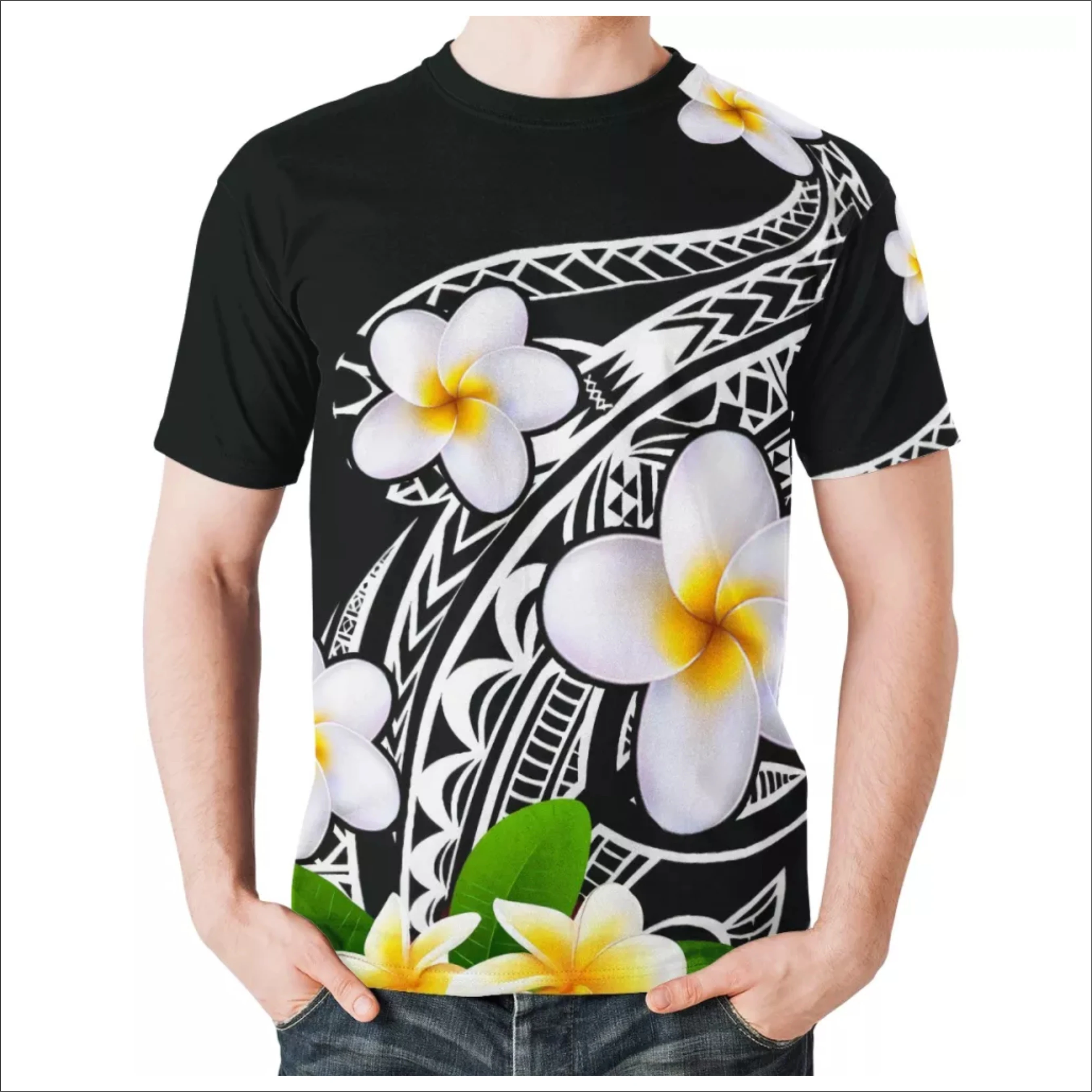 Custom Big Size 5XL Polynesian tribal design Clothing Hibiscus Printing Men T Shirt Wholesale Running T Shirts