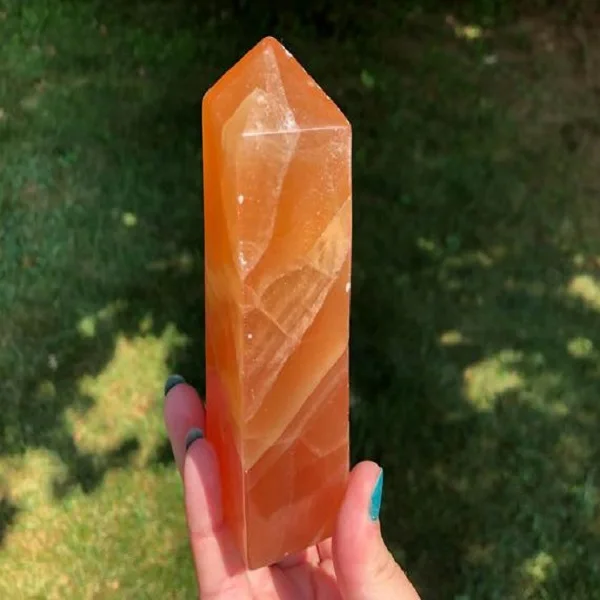 Natural crystal wholesale Agate Gemstones Orange Calcite  Tower 4  Faceted  shape pointed Super Quality