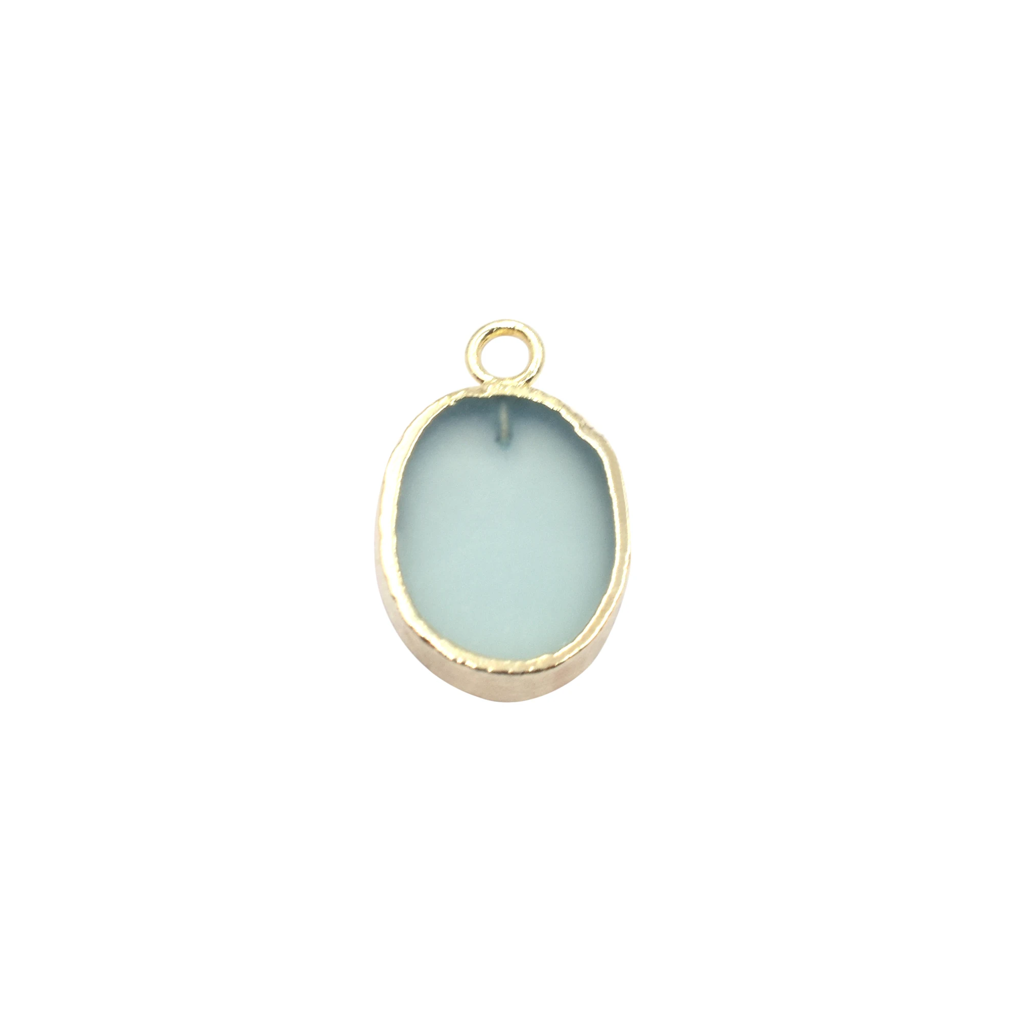 Aqua Chalcedony 16-18mm Oval Shape Pendant with Bail Gold Plated Brass Jewelry Findings Natural Stone and Gemstone