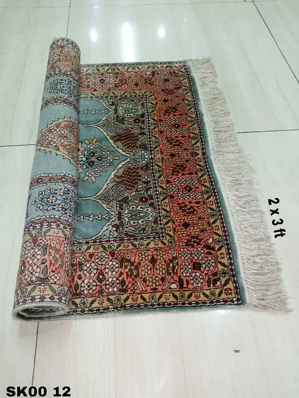 Indian boho hand knotted kashmir 100% silk carpet and rug rectangular designer home textile multi color style