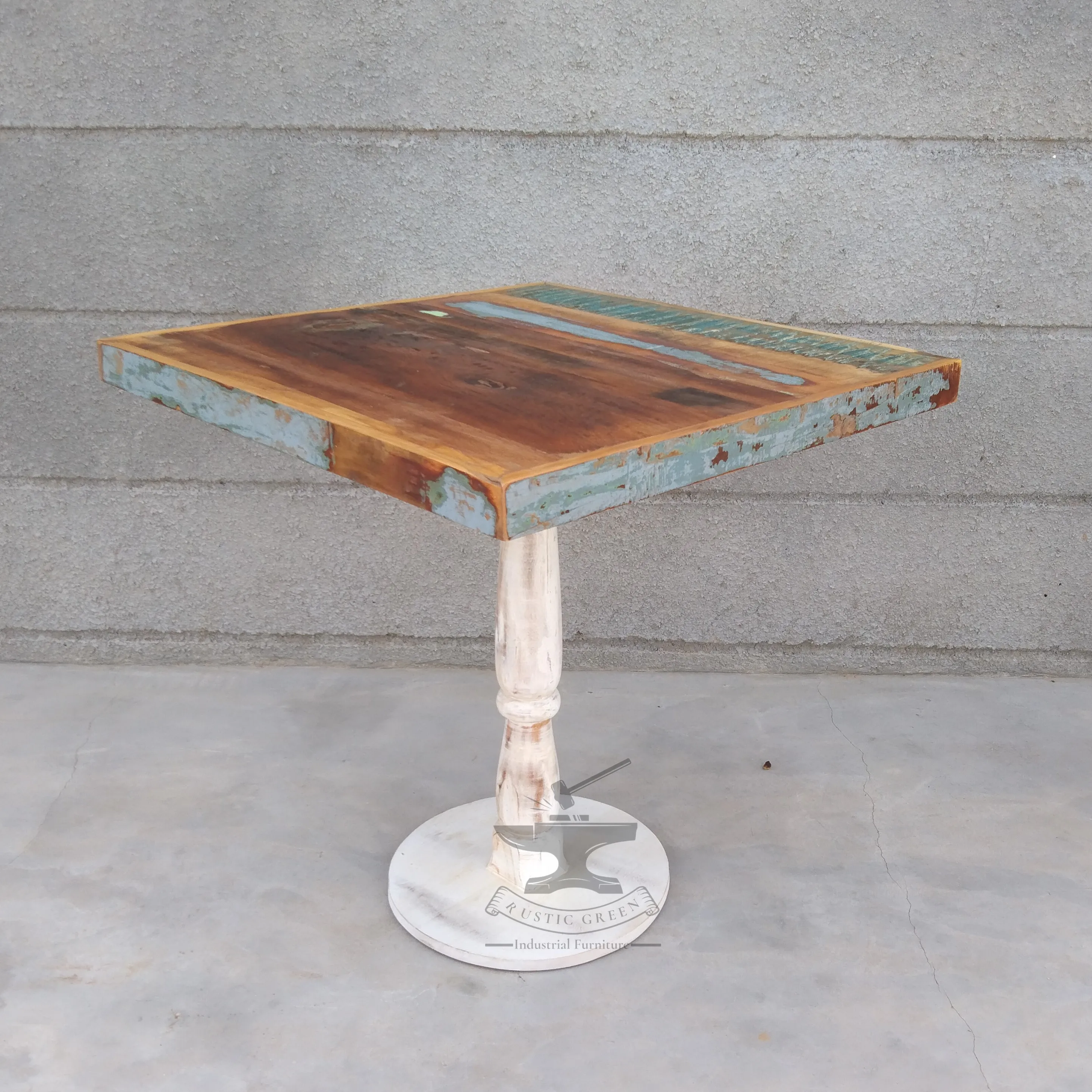 Industrial  Bistro Round Cafeteria Patio Reclaimed wood Table