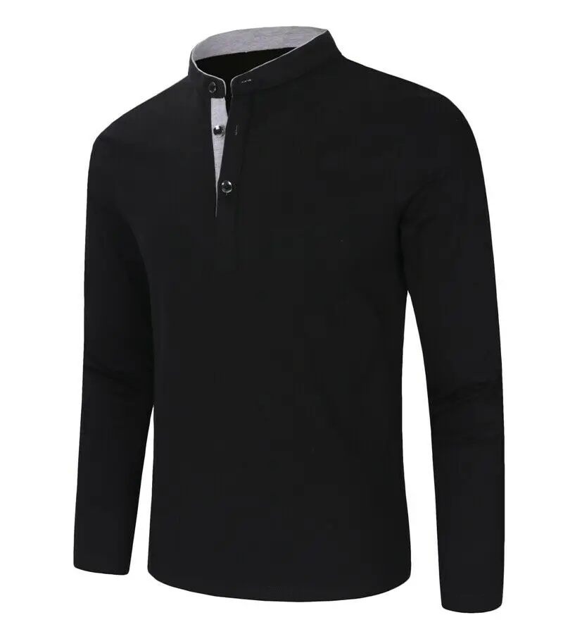 bulk high quality plain blank t shirt with stand collar men button up shirt polo shirts long sleeves