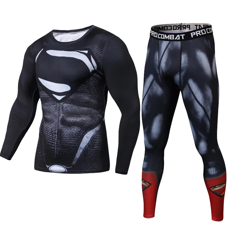 Mma Rash Guard Sport Suit GYM Men Compression Long Sleeve T-Shirt+Pants Tight Set Jogging Sportswear Running Set BJJ UFC Clothes