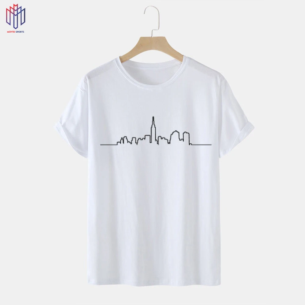 Mens Line Drawing Building Print Cotton Short Sleeve T-Shirts