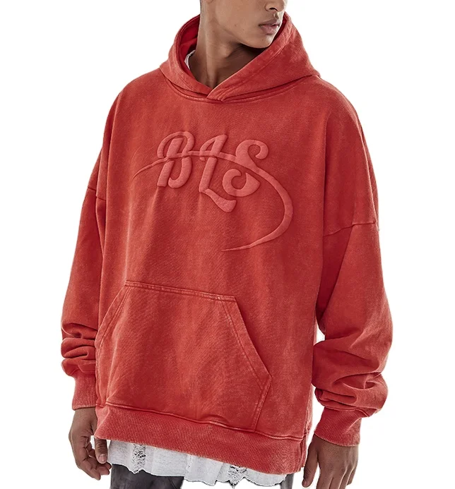 oem odm custom logo private label wholesale factory pigment dye embroidery hoody 3d puff embroidery hoodie for men