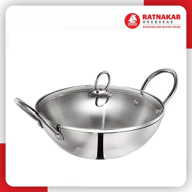 2024 New arrival Kitchen Kadai Set Induction Bottom Non Stick Stainless Steel Kadhai Cookware Sets Steel Lid All-season 1000pcs