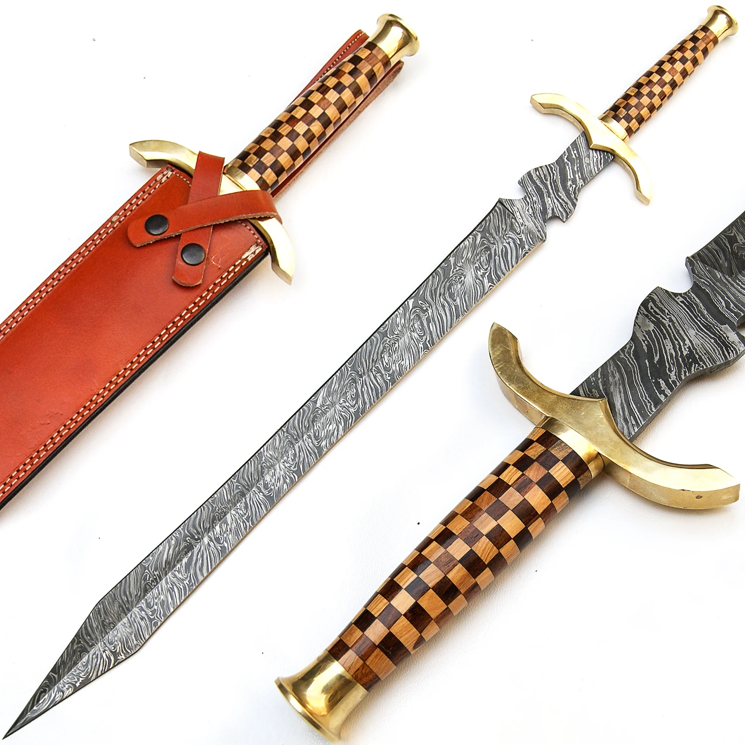 Top Design Medieval Damascus Swords Custom Beautiful Handmade Steel Sword with Free Leather Sheath