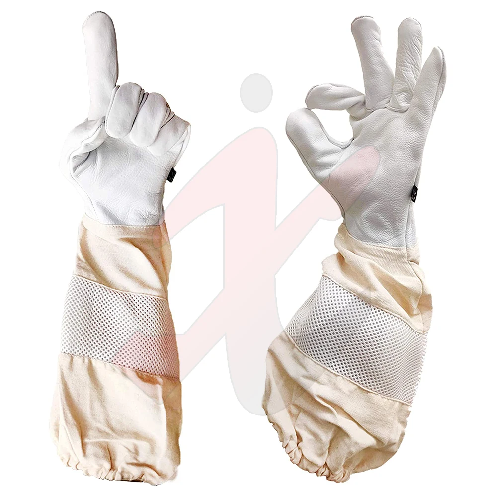 Premium Goatskin Leather Beekeeper Gloves With Long White Sleeve Bee Keeping