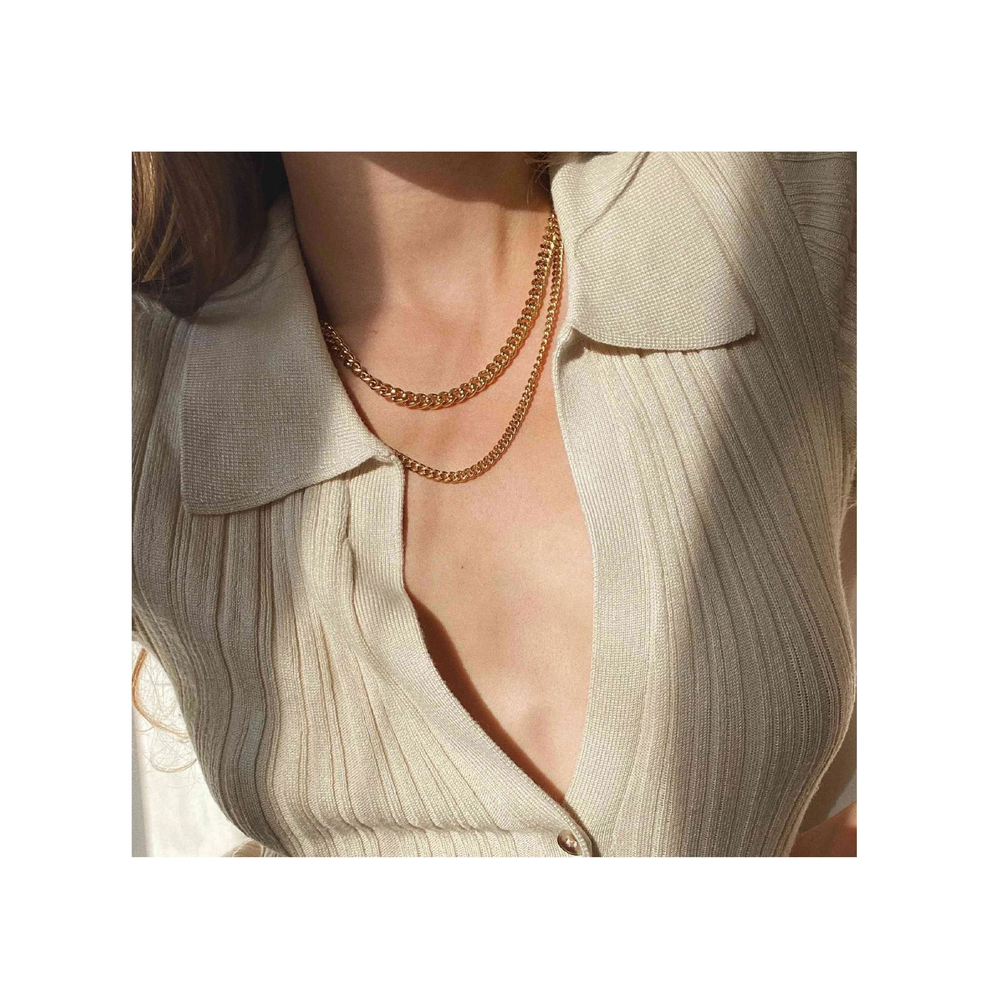 Thick Cuban Link Chain Chunky Miami Double Layered Snake Choker Stainless Steel 18K Gold IP Plated Necklace