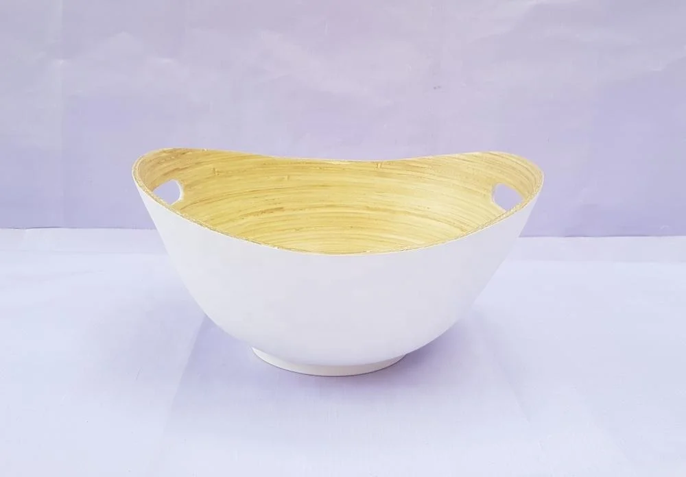  White collection high quality spun bamboo bowl with spoon made in Viet Nam