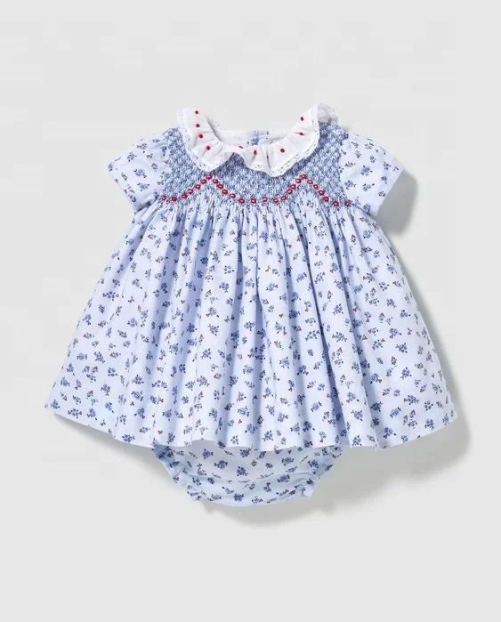 Printed cute Baby Smoked toddle Handmade  Beautiful 2 pcs Set dress - 2023