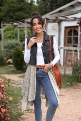 Denim &  Lace Handkerchief Button-Up Longline Vest