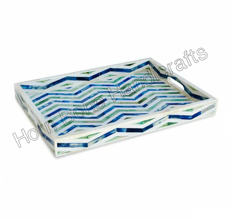 Best Quality Resin and Bone Inlay Hexagonal Serving Tray Bone Inlay Stripes Pattern Hexagon Serving Tray for Home and Tableware