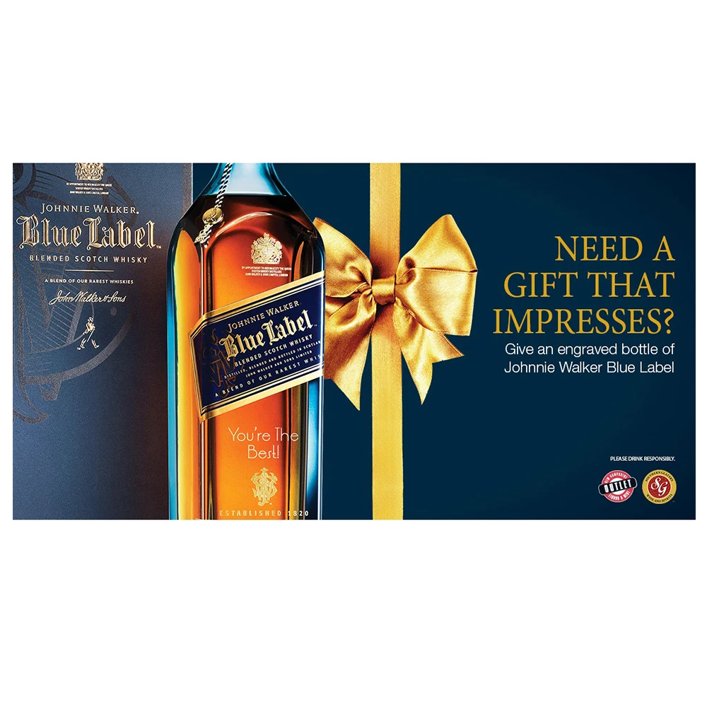 1000ml Whisky-Blue Label 1L 40% alc./vol with Supple Balanced Palate Highland Style Smoke Finish