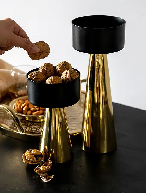 Awesome Serving Bowl set with stand For Home Hotel Wedding Party Dinnerware Fruits Bowl Black & Gold Color Dry Fruits dates Bowl