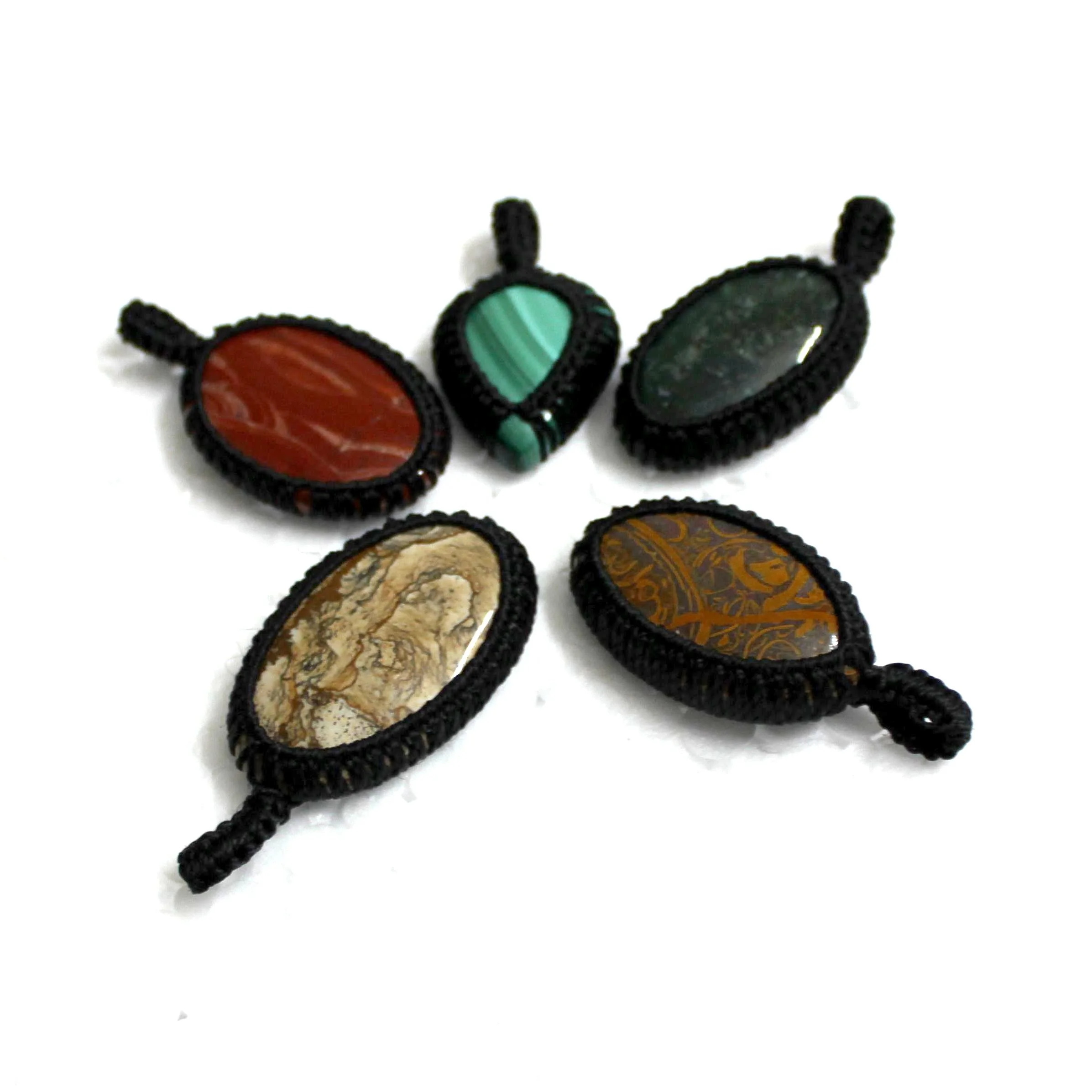 Multiple Gemstones Cabochon Macrame Cord Wrap Pendant Piedras Naturales Crystal Healing Stone