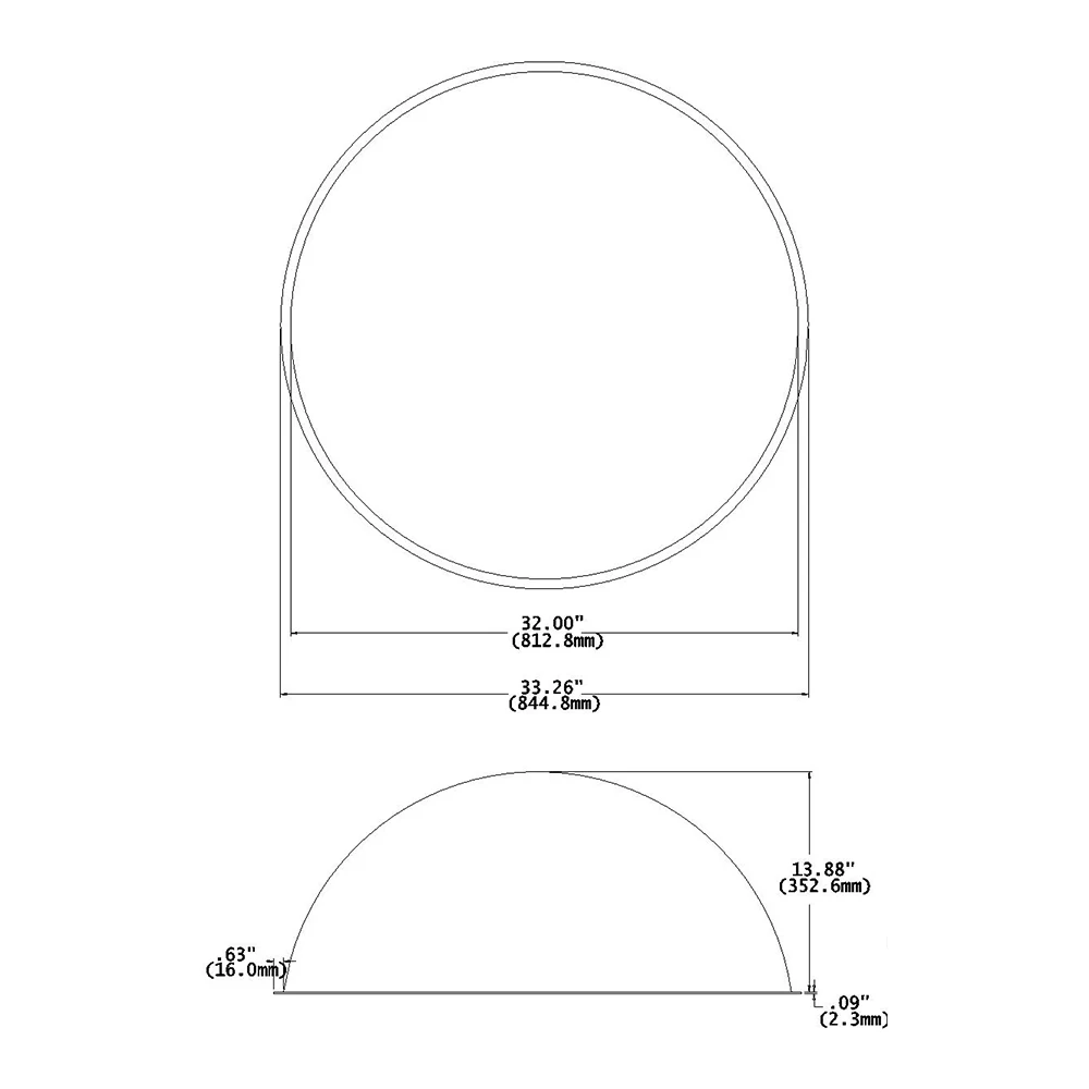 Зеркало Replex на базе США, 18 дюймов/45 см, акриловое полукруглое зеркало с фланцем, Премиум качество
