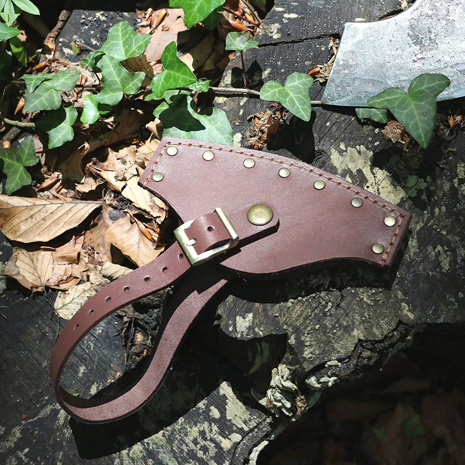 High quality wholesale handmade genuine Leather Axe head Sheath Adjustable For Outdoor Camping axe