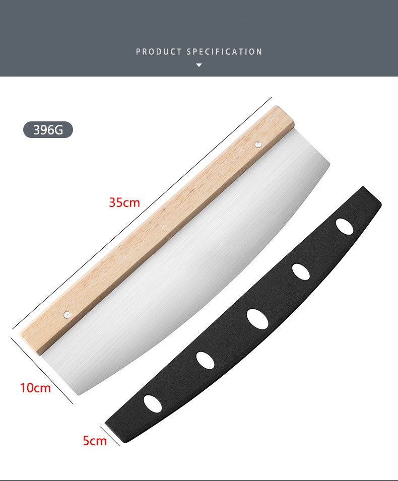 Advertising Custom Logo Blade Wood Handle Knife Slicer Stainless Steel Pizza Cutter Rocker