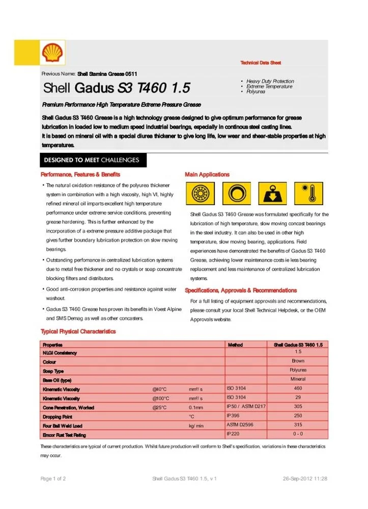 Высокотемпературная Смазка экстремального давления Shell Gadus S3 T460 1 5 Premium Performance