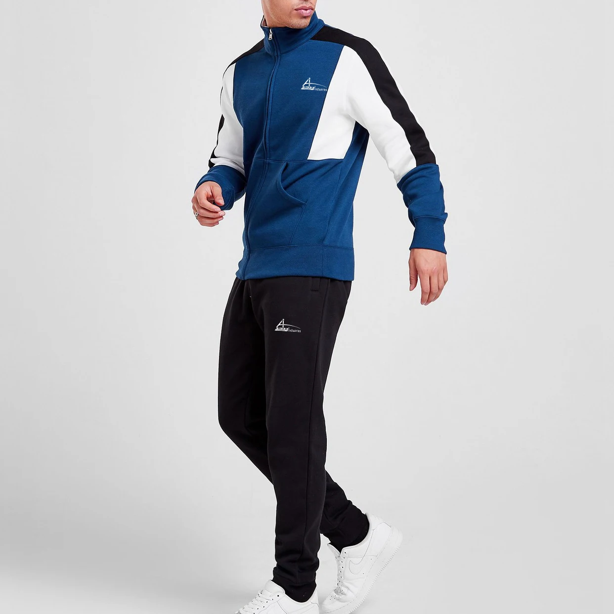 Gray Color Jogging Sport Track Suits Men Sweat Suit Zipper Closure with stand Collar