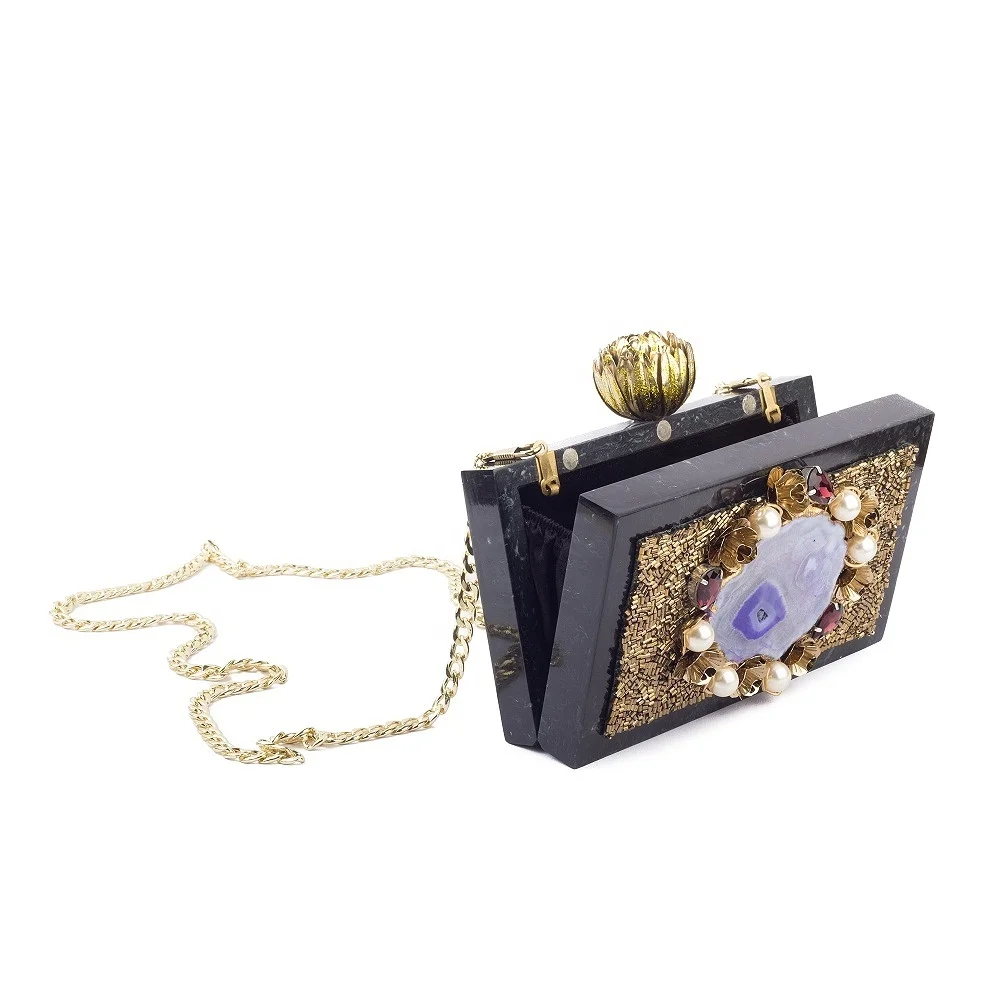 Genuine Natural Wooden And Brass Stylish Clutch Hand Bag New Design Women Evening Clutch Unique Handbag Purse
