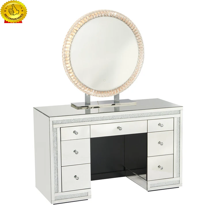 7 Drawers Vintage Antique Furniture Corner Mirrored Vanity Makeup Tables Storage Big Crystal Mirror Table