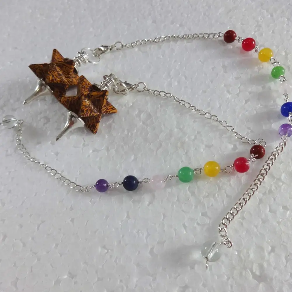Wholesale Pendulum : Calligraphy Agate Merkaba Star Pendulums with Chakra Chain