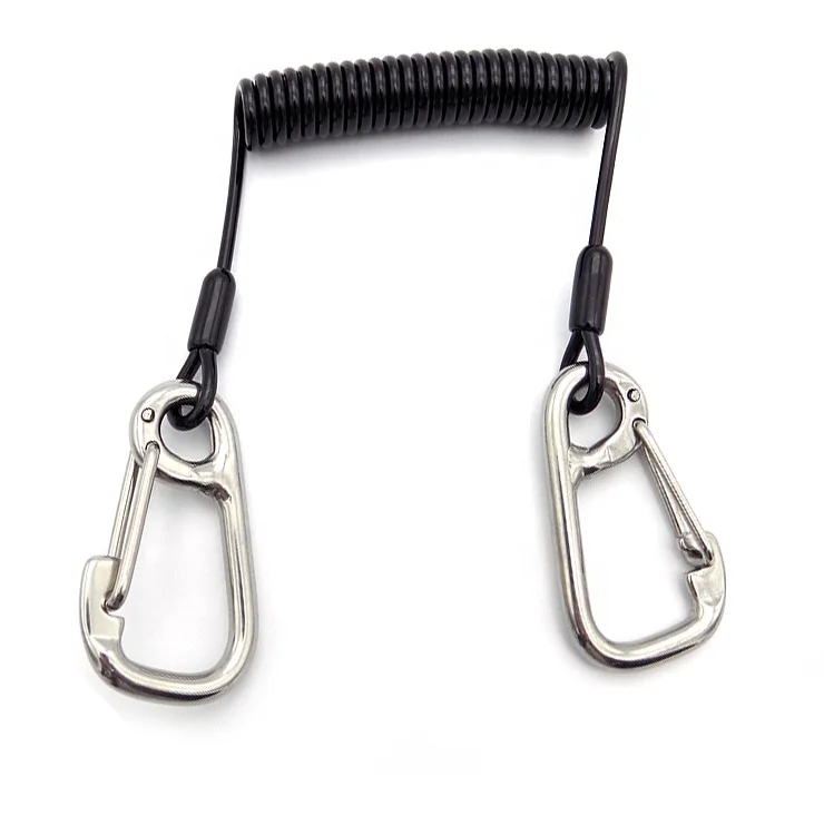 
Safety Protection PVC Coated Metal Carabiners Steel Spring Safety Coil Tool Lanyard 