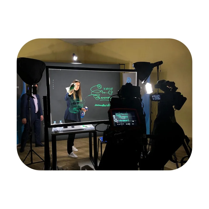 Clear Dry Erase White Board (Flip Chart), Shockproof Tempered Glass + Metal, 7 Kinds of RGB Illumination, Fluorescent Markers